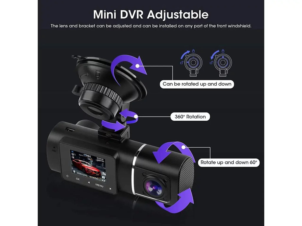 Included FHD Recorder Dash Inside Vision Rideshare Cam for Night Recording Infrared Kit Cabin G-Sensor Car Dual Front with Loop Camera WDR Driving Hardwire Taxi 1080p+1080p