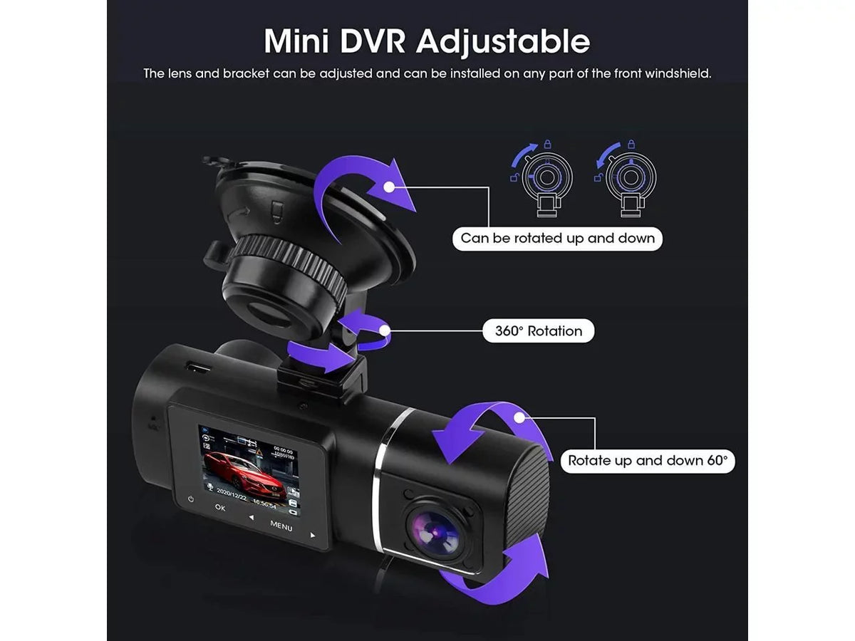 Included FHD Recorder Dash Inside Vision Rideshare Cam for Night Recording Infrared Kit Cabin G-Sensor Car Dual Front with Loop Camera WDR Driving Hardwire Taxi 1080p+1080p