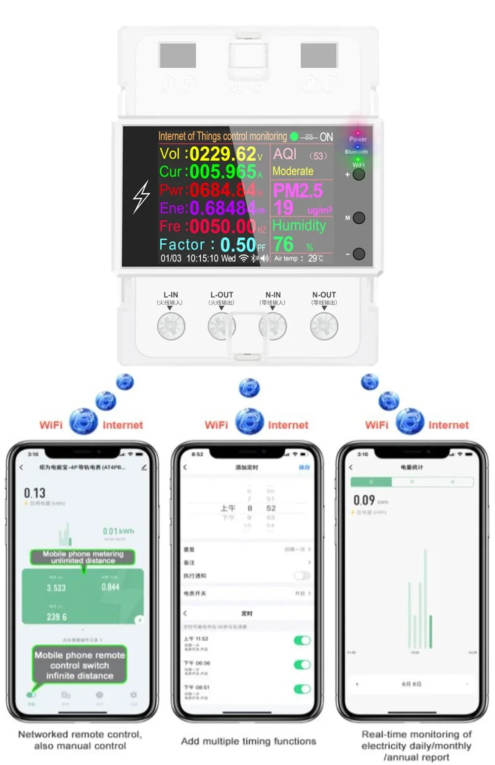 Tuya Din AT4PW AC Meter Rail Remote Control Switch Frequency Factor 100A Digital 110V Kwh Wifi/Bluetooth 220V Smart Energy