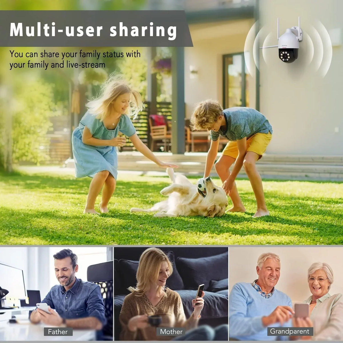 Night Camera Surveillance WiFi Camera with Camera, Waterproof Way 2 2K PIR Camera with Vision Wired 360° View, DEKCO Security Sensor, exterior Spotlight, Audio Motion