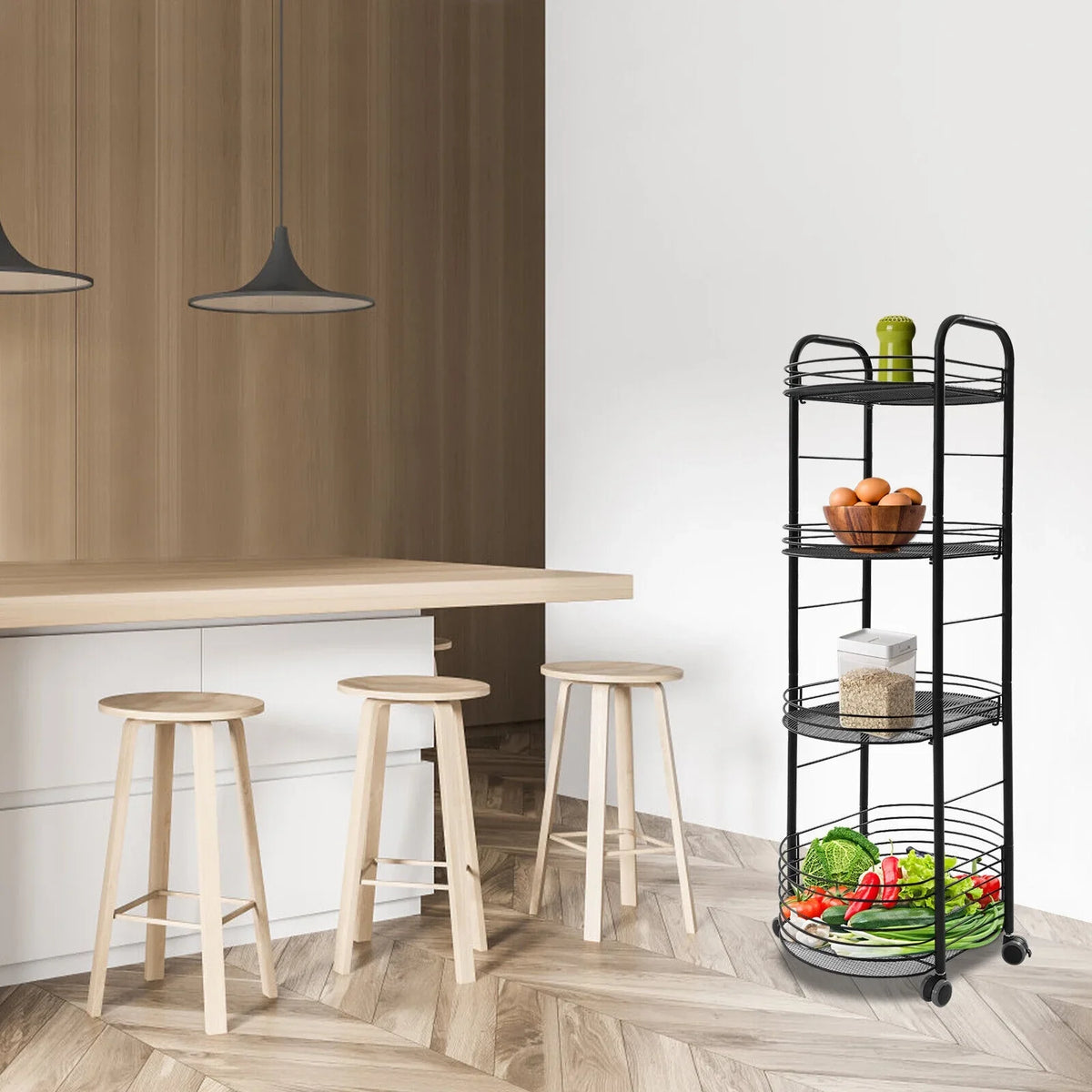 Shelf Utility Cart Kitchen Organizer Rack Trolley Storage Tier 4 Storage Movable