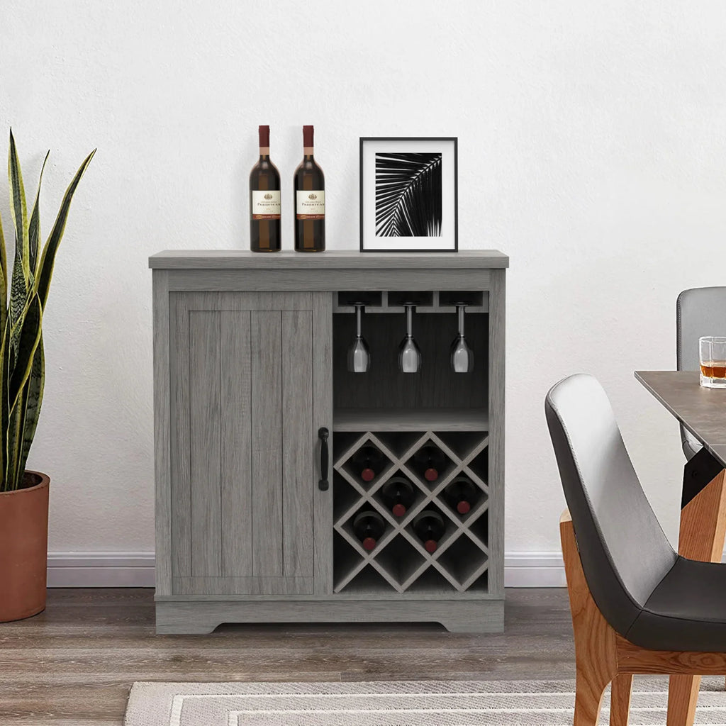 Glass Bar Gray Storage Table Rack,Large ABBSR Holder,Wine for Decor with Wooden Wine Cabinet