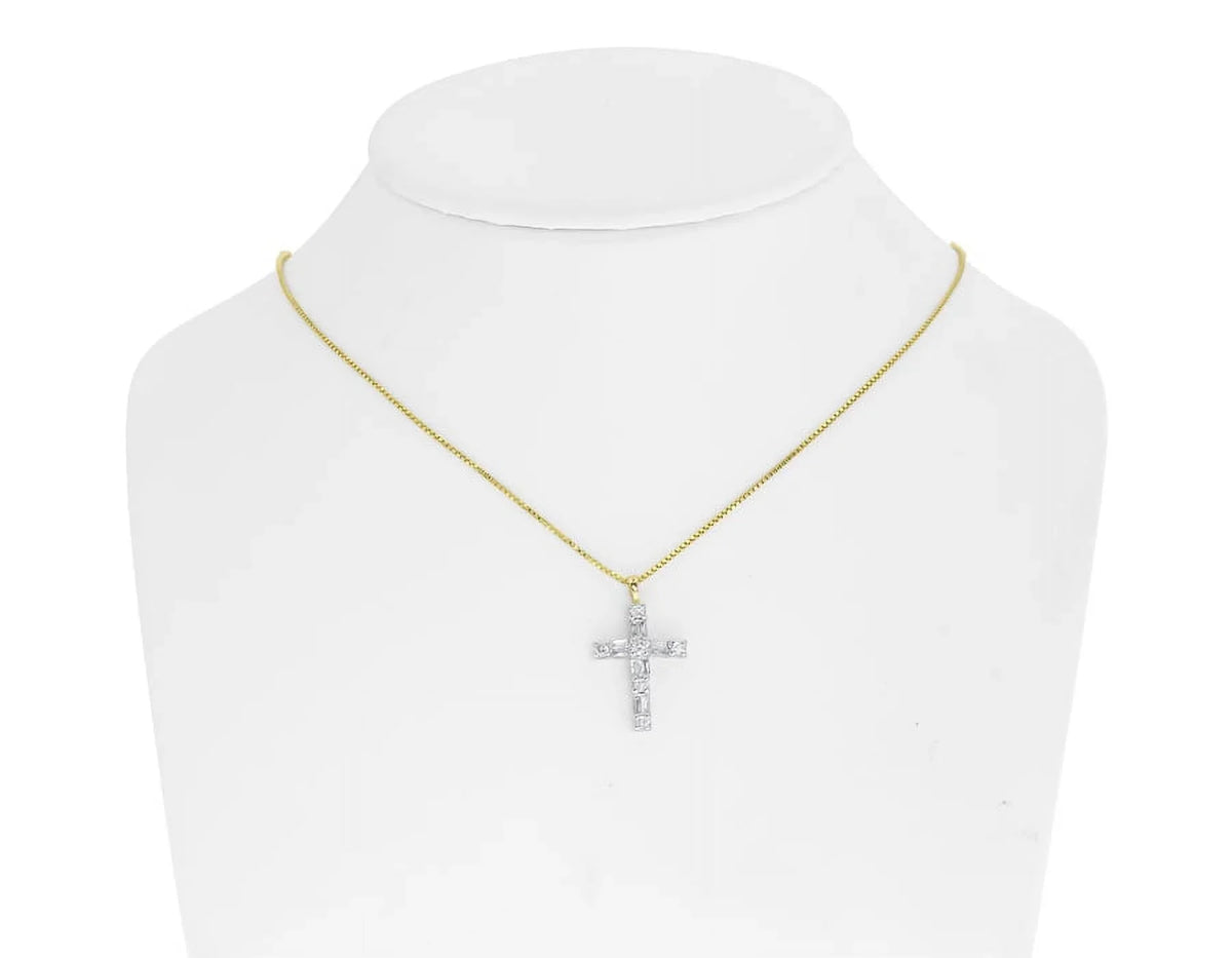 Diamond 14k ct) Gold Round Yellow (0.50 Cross Baguette Mini