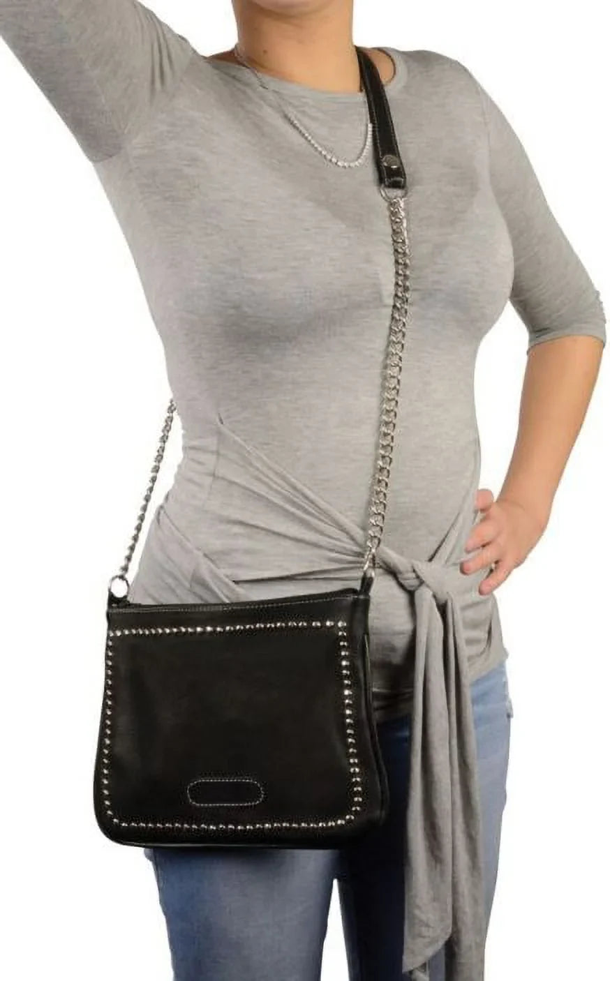 Leather Shoulder Black Milwaukee Bag MP8810 Women's Riveted Strap Chain