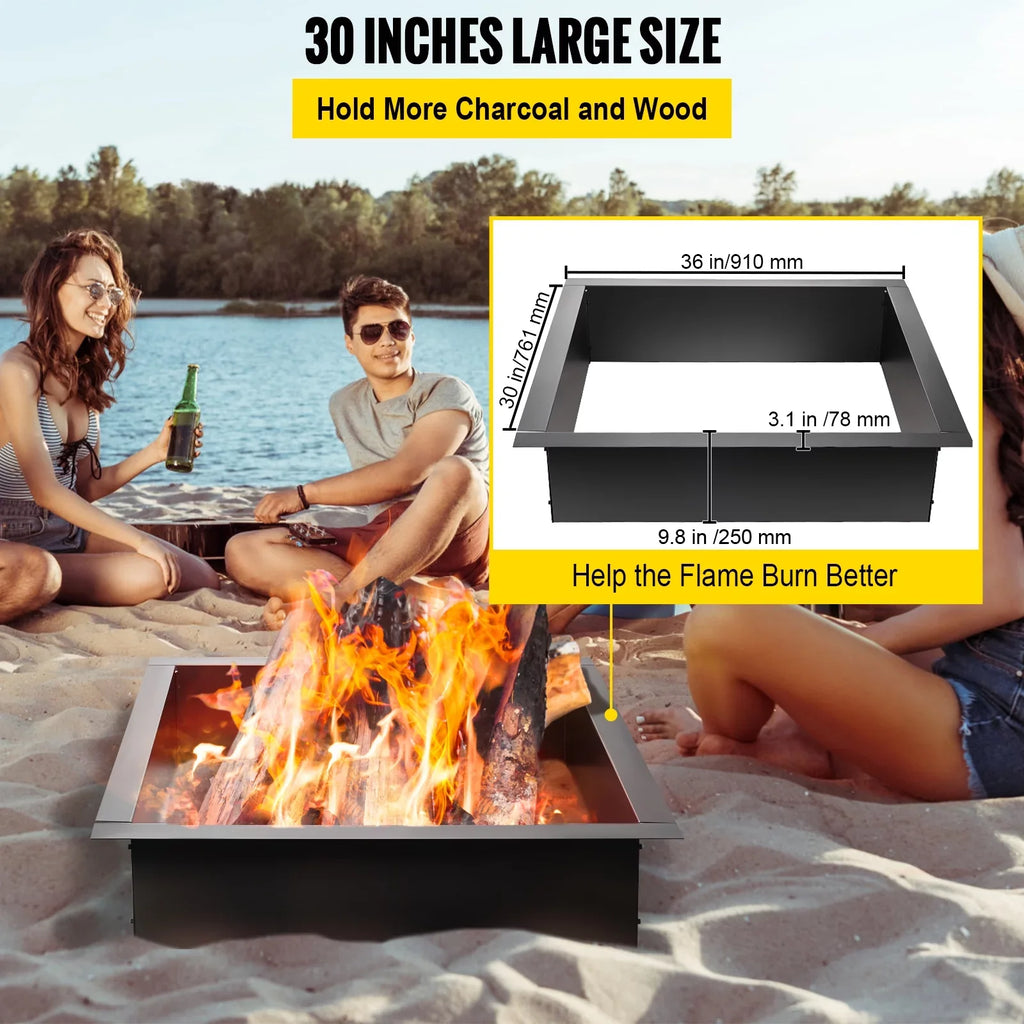 with Duty Fire Pit BENTISM Tongs Insert for Simple Patio, Ring, exterior, with Square Fire 30" Fire DIY Insert, Steel Pit Heavy Ring, Liner Installation Backyard Bonfire