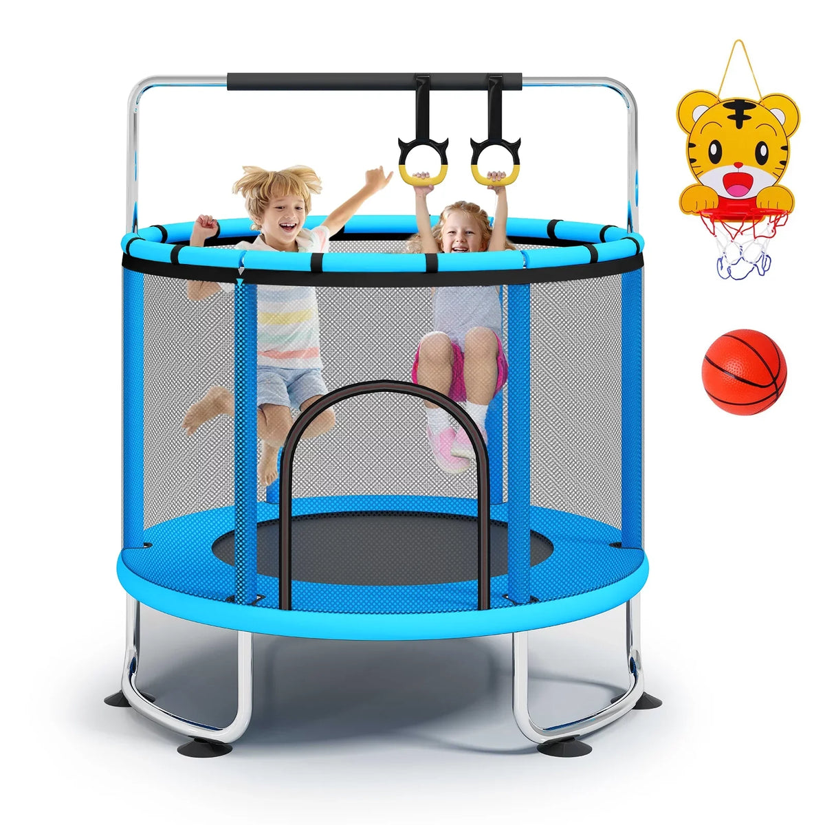 55''Mini Trampoline Load Enclosure for Basketball Fisca Toddler Net Indoor Hoop, Trampoline, 555lbs Trampoline Rings, and Kids, with