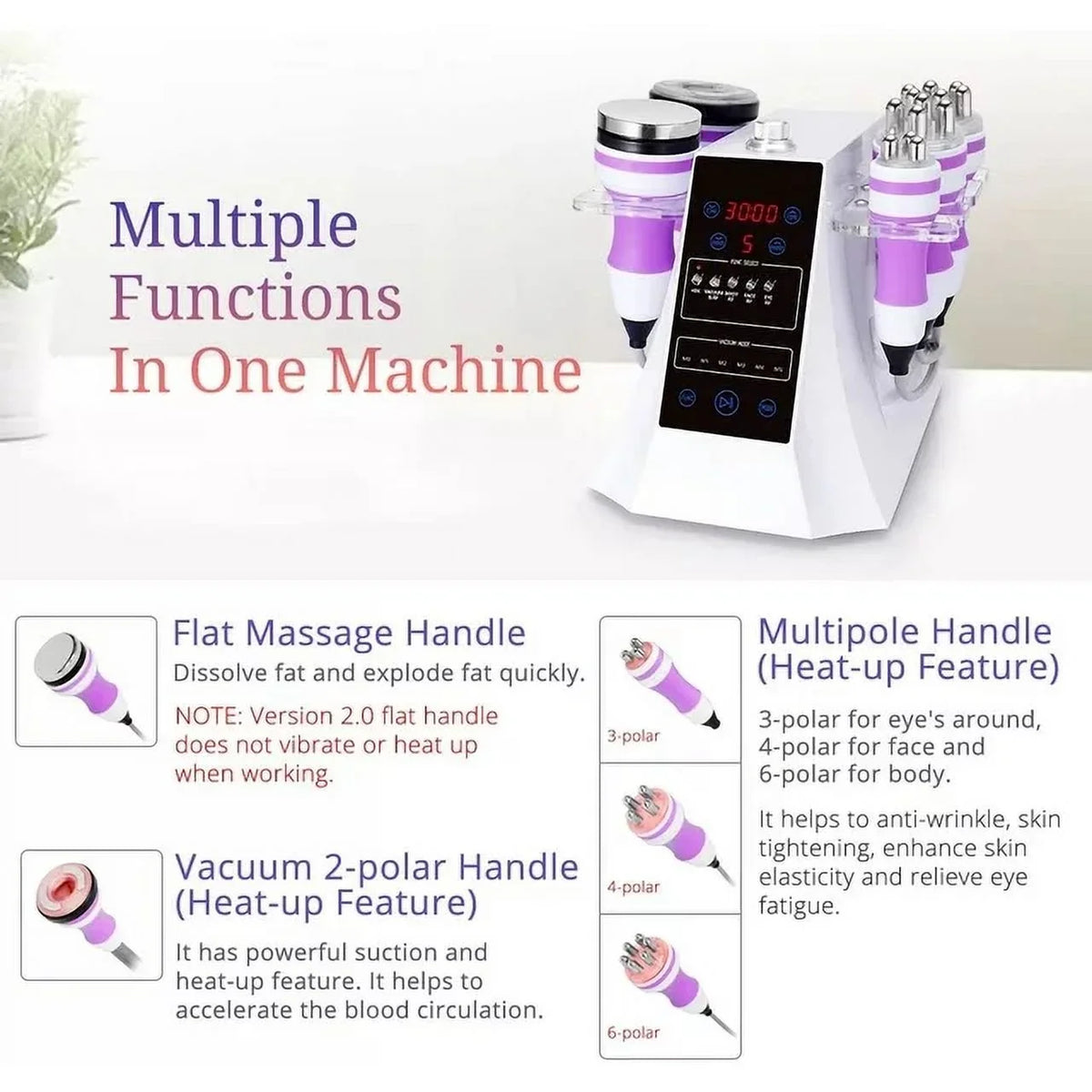 Body Cavitation 2.5 Cold Multipolar Hammer Machine Face Bio Photon Care 5in1 Massager Aristorm Machine, Cavi