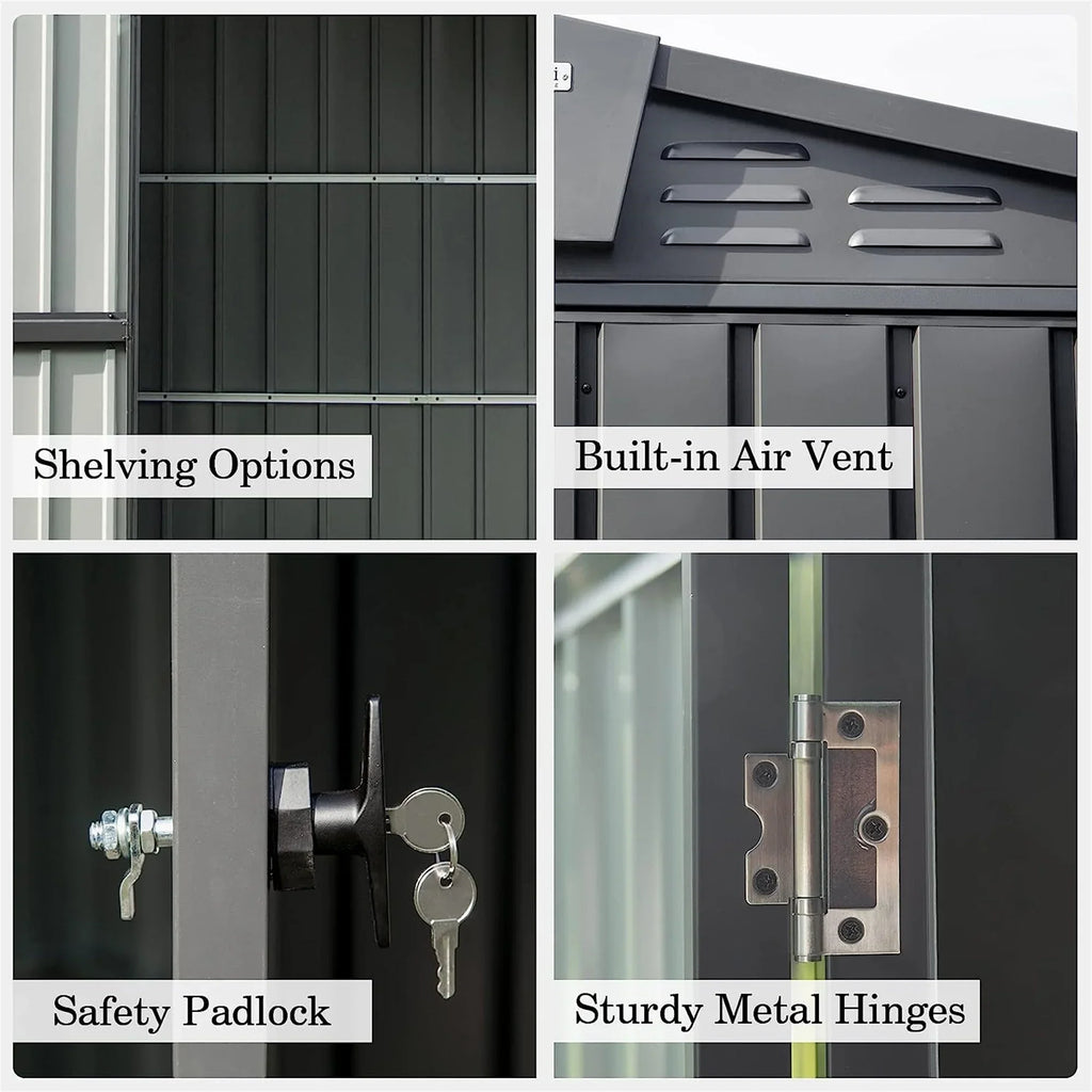 with Black) Garden Lawn Metal Cabinet Storage Trash Can, Tools, 10'X 8', Homiyad Steel Galvanized Door Backyard, Lockable exterior Shed Shed for (10X8ft, for Bike, exterior Storage Patio,