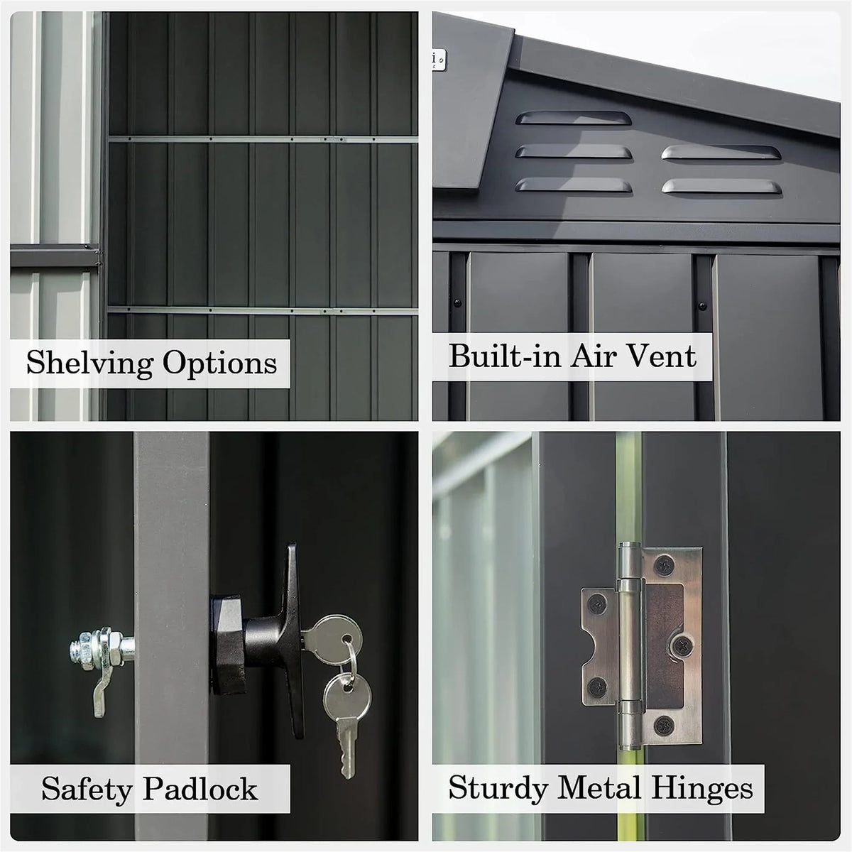 with Black) Garden Lawn Metal Cabinet Storage Trash Can, Tools, 10'X 8', Homiyad Steel Galvanized Door Backyard, Lockable exterior Shed Shed for (10X8ft, for Bike, exterior Storage Patio,