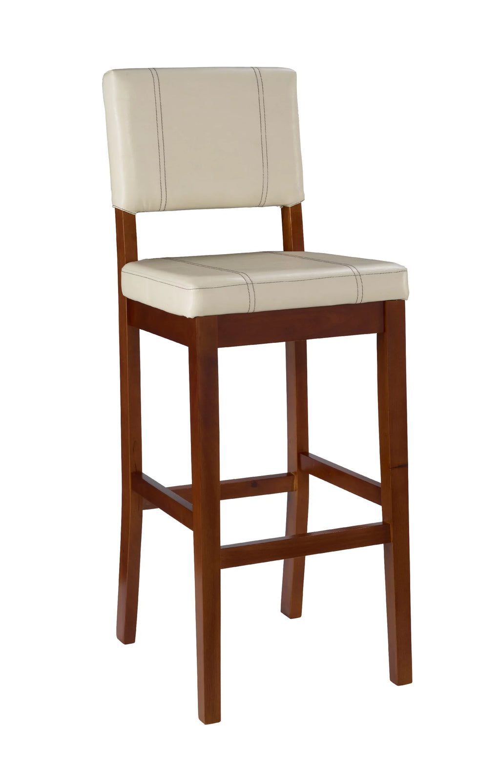 Dark Finish Medium Stool, PVC 30" Seat Mulberry Cream Height, Padded Bar Linon Fabric with Walnut
