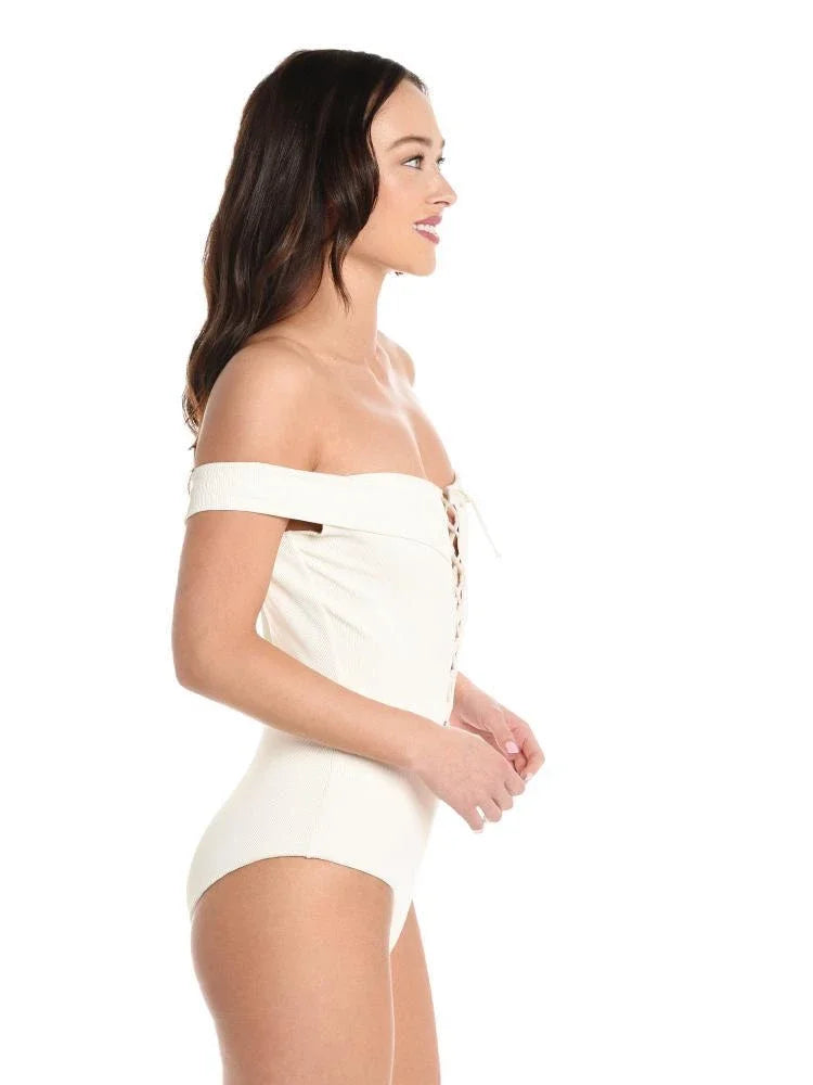 US Piece L*Space Swimsuit, One 6 Bandeau Lace-Up CREAM Anja