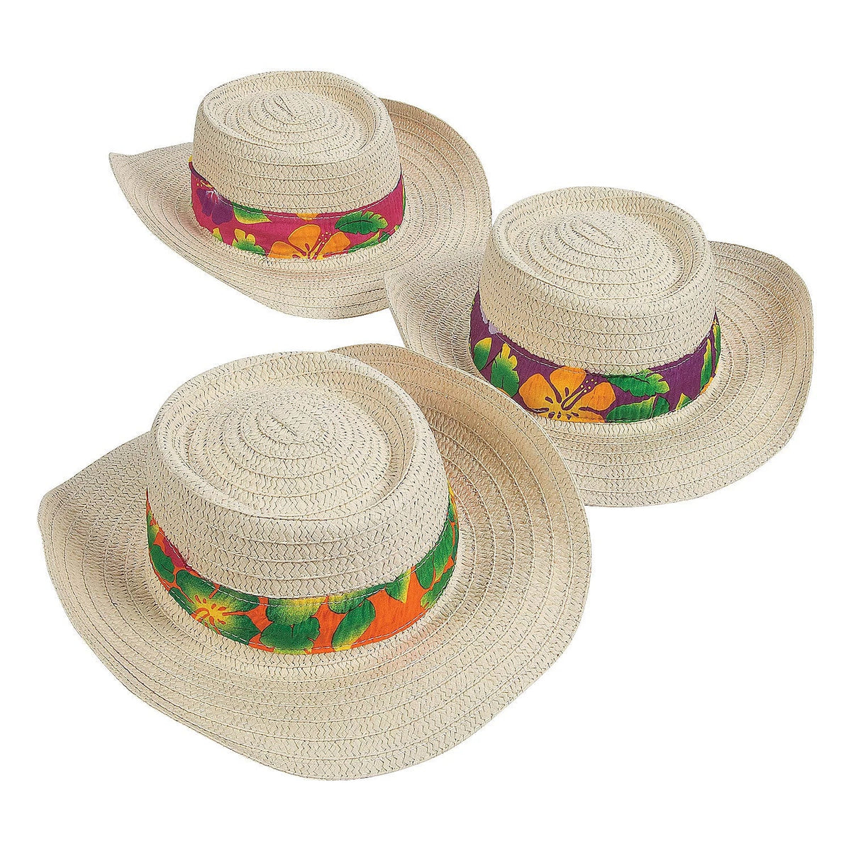 12 Beach Wear Print Band Party W/Hibiscus - - Pieces Hat
