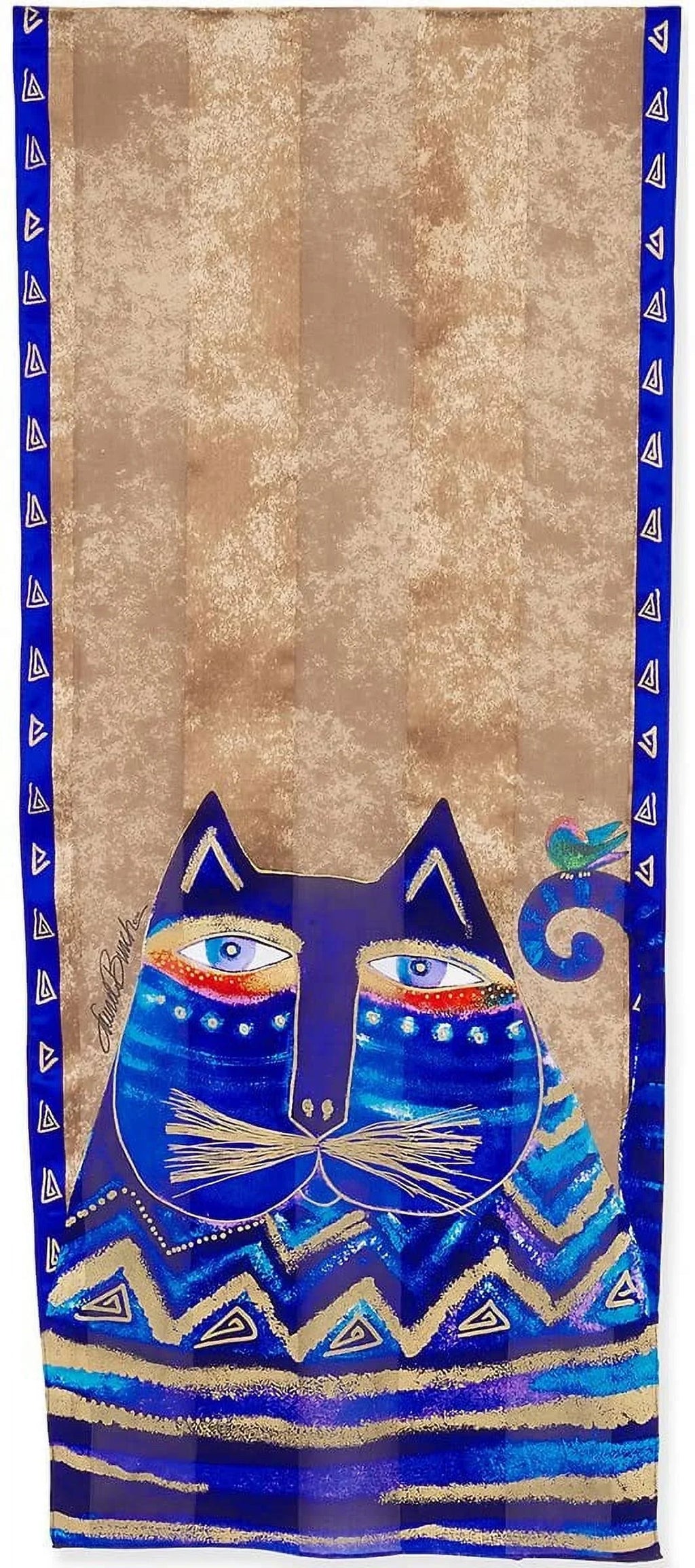 100% Silk Blue Cat Azul Scarf Laurel Cats Burch Carlottas