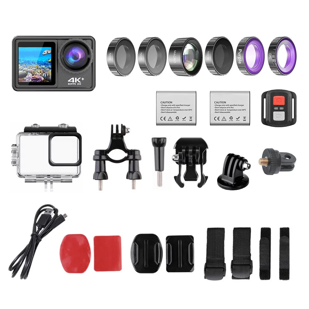 Purple Sport Waterproof WiFi 2.0 with 4K 8 ND4 170° Camcorder Screen for Inch DV Screen CPL Camera Wide Macro 40m 24MP EIS Lens Angle Dual Sports exterior 16