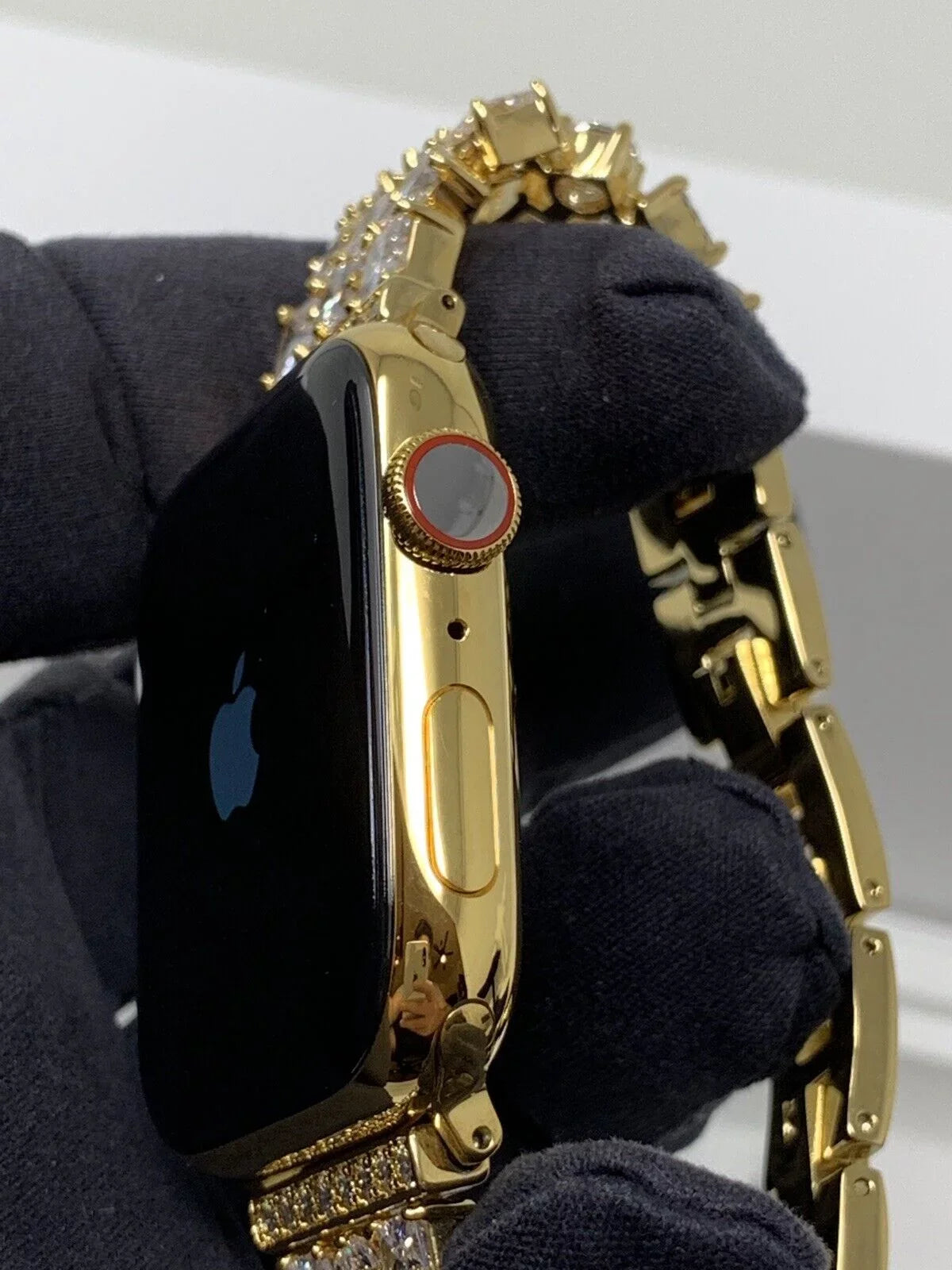 SERIES Diamond Plated 44MM Link Band Gold Rhinestones LTE 5 iWatch 24K Gold