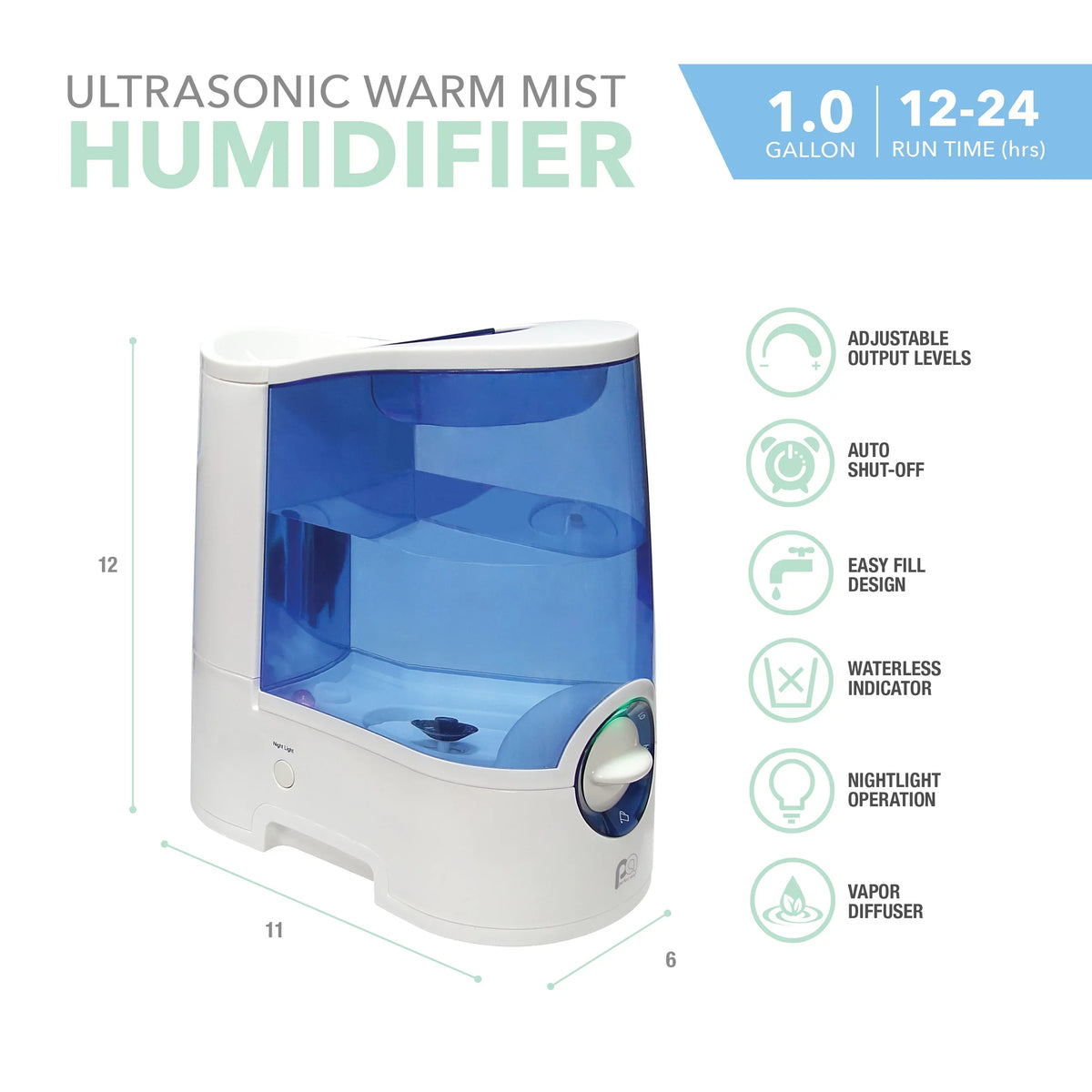 Cup, Perfect Top with 1.0 Warm Mist Humidifier Medicine Aire Gallon Table