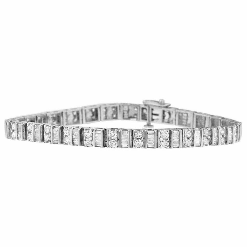 14K White 4ct & Gold Diamond(I-J)Baguette Tennis SI1 Natural Bracelet Cut Round