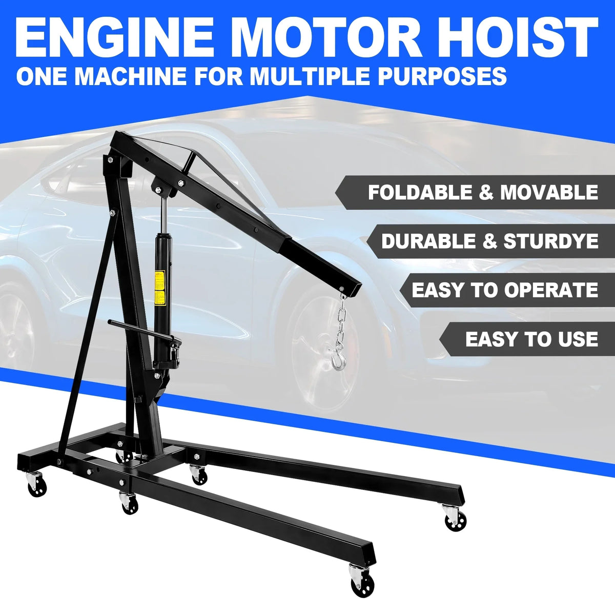 Heavy Crane Lifting Picker Engine 2-ton, Capacity 4400lbs, Duty And Crane Engine Folding Engine Legs, Shop Hoist, With Crane, Folding Cherry Shop Manual Steel Telescopic Boom Crane Hydraulic