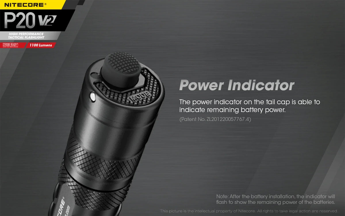 Nitecore 1100 P20 Lumens XP-L2 - Flashlight LED Tactical V6 - V2 CREE