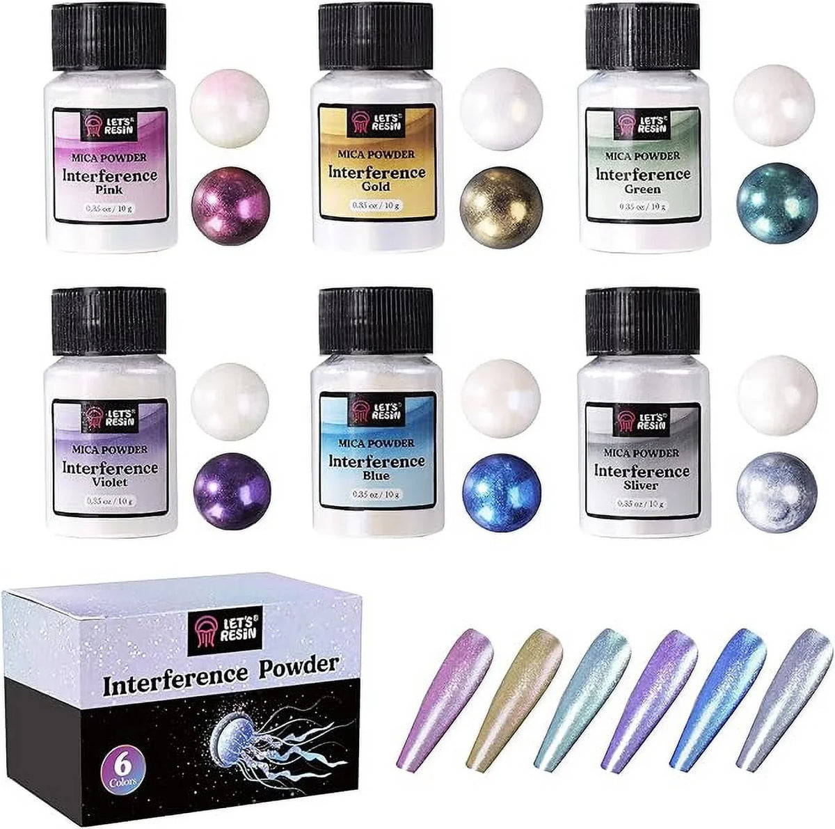 Paint, Powder 6 Pigment LET'S Mica Mica Interference Epoxy Pearl for Colors Art Powder, RESIN Resin, Spirit Resin for Slime, Resin, Powder