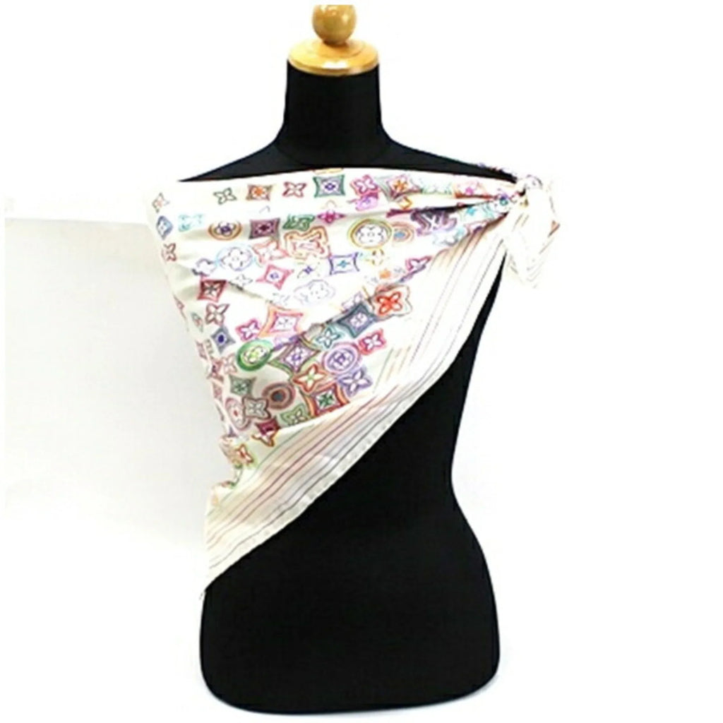 Multicolor Scarf Monogram Muffler Silk (Good) Women's White x Pre-Owned