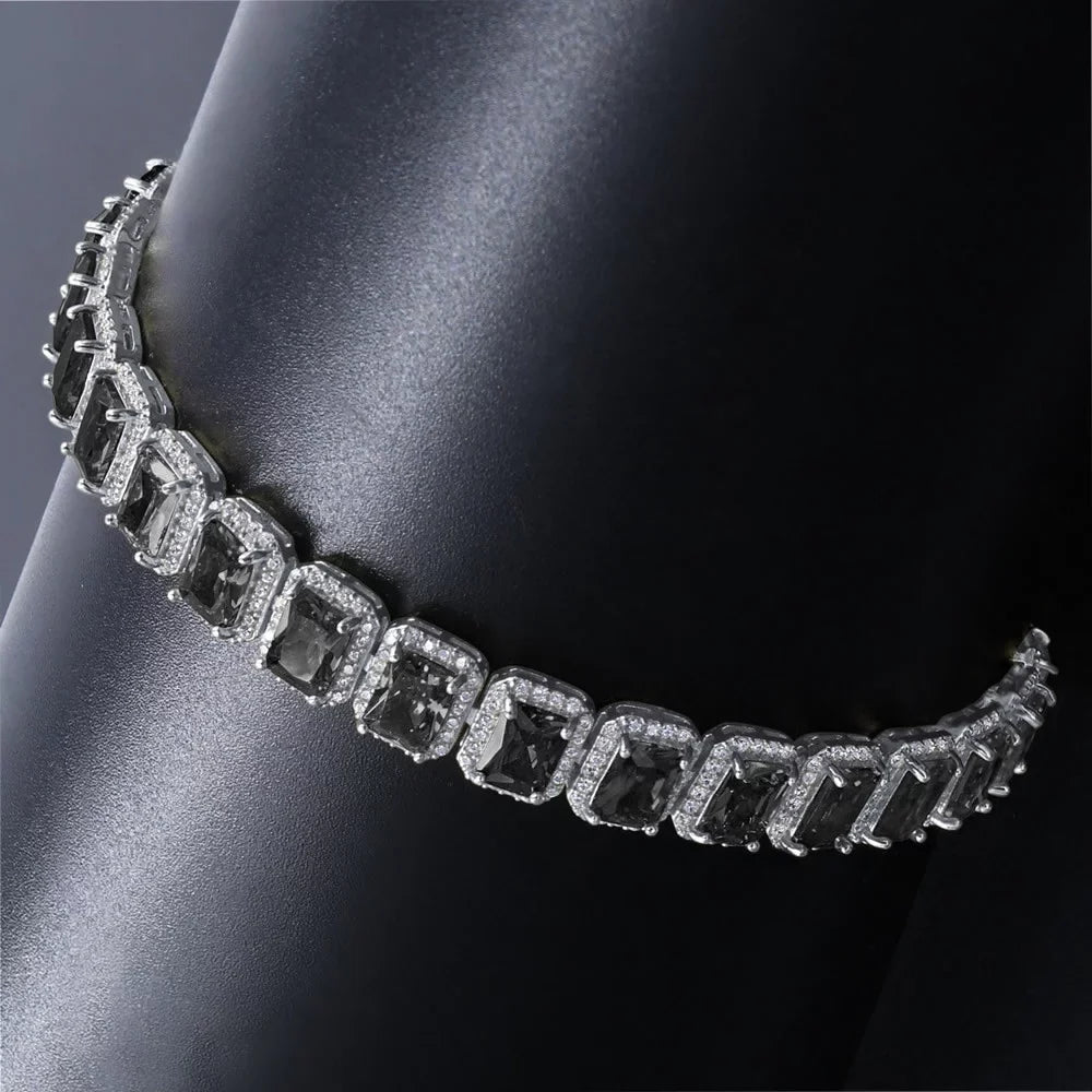 Gold Simulated / Inch Diamonds Onyx Solitaire Black 14K Ladies Bracelet White 10mm Mens 8.5 Finish