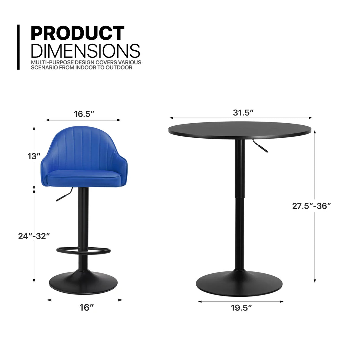 Table Blue/Black Set, Table Kitchen Cocktail Magshion Bar Leather 31.5" and and Pieces Bar Table for 3 Patio PU Stools Bistro, Bar Chair