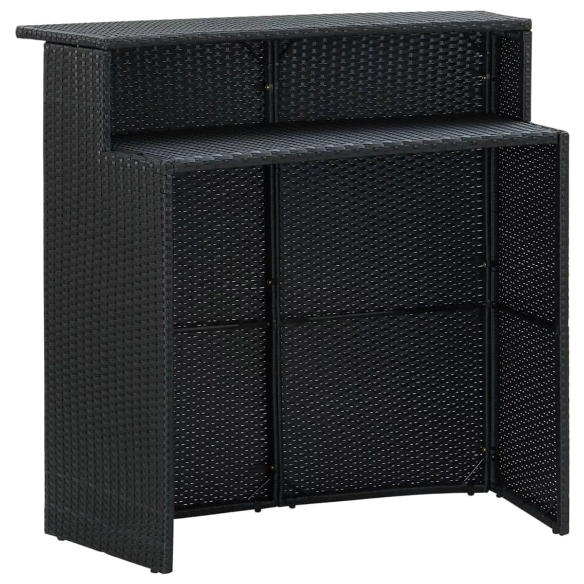 Anself Cushioned with Dining Backyard, 4 Bistro, and Garden Chairs Pub, Black Piece Set Terrace, for Rattan Shelf Stool Poly Bar Table Storage exterior 5 Patio Set