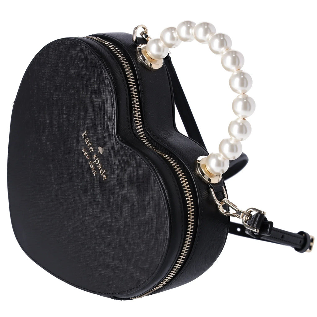 Love KF516 Kate Leather Shack Spade Heart Pearl Purse Black Crossbody