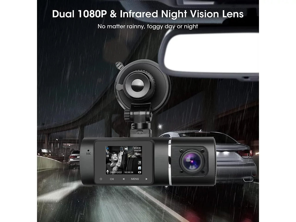 Included FHD Recorder Dash Inside Vision Rideshare Cam for Night Recording Infrared Kit Cabin G-Sensor Car Dual Front with Loop Camera WDR Driving Hardwire Taxi 1080p+1080p