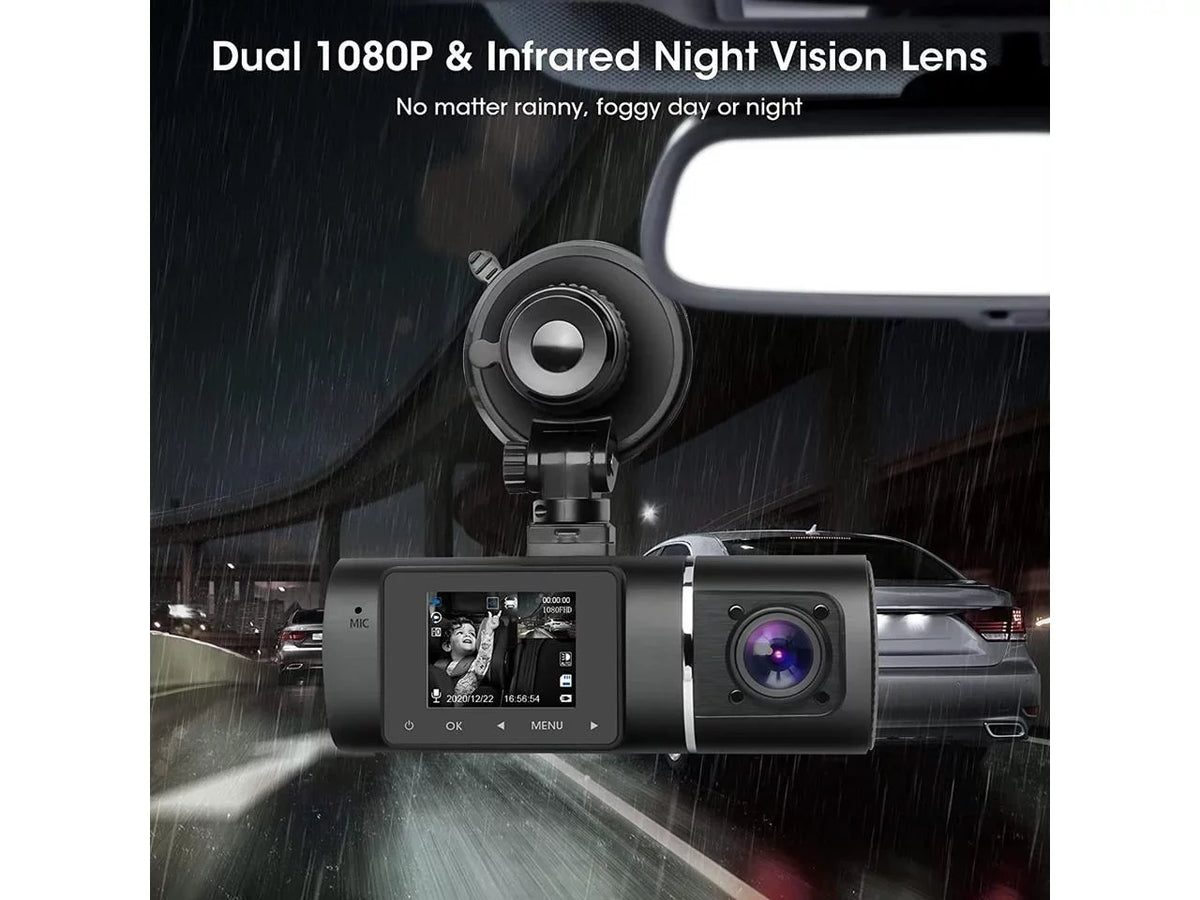 Included FHD Recorder Dash Inside Vision Rideshare Cam for Night Recording Infrared Kit Cabin G-Sensor Car Dual Front with Loop Camera WDR Driving Hardwire Taxi 1080p+1080p
