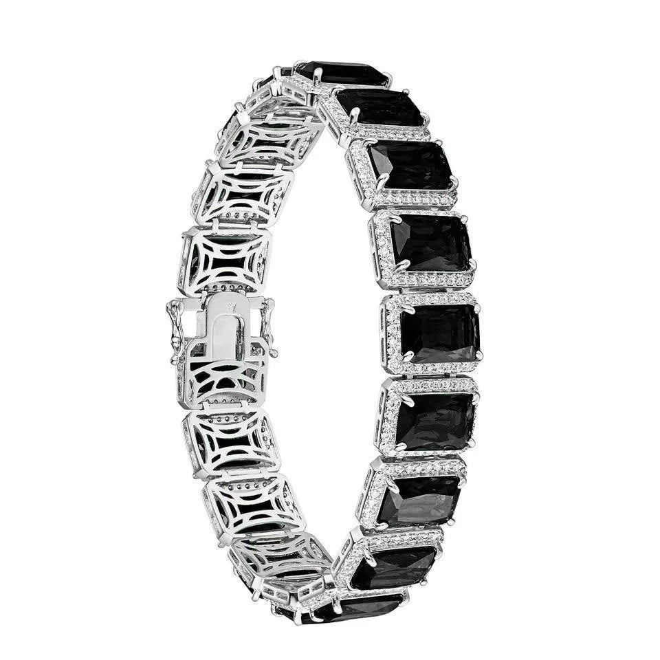 Gold Simulated / Inch Diamonds Onyx Solitaire Black 14K Ladies Bracelet White 10mm Mens 8.5 Finish