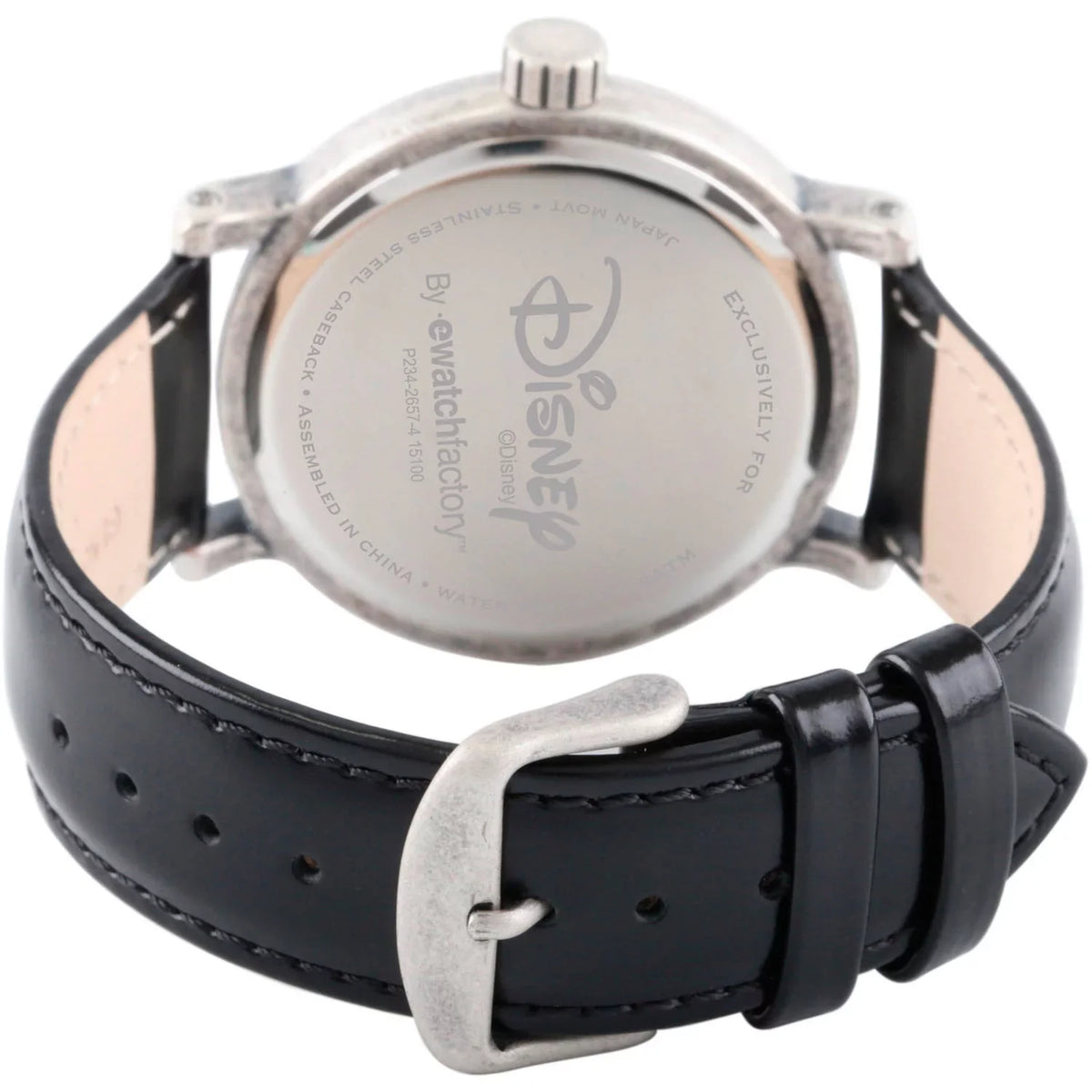 Mouse Antique Vintage Mickey Silver Strap Watch, Black Men's Leather Alloy
