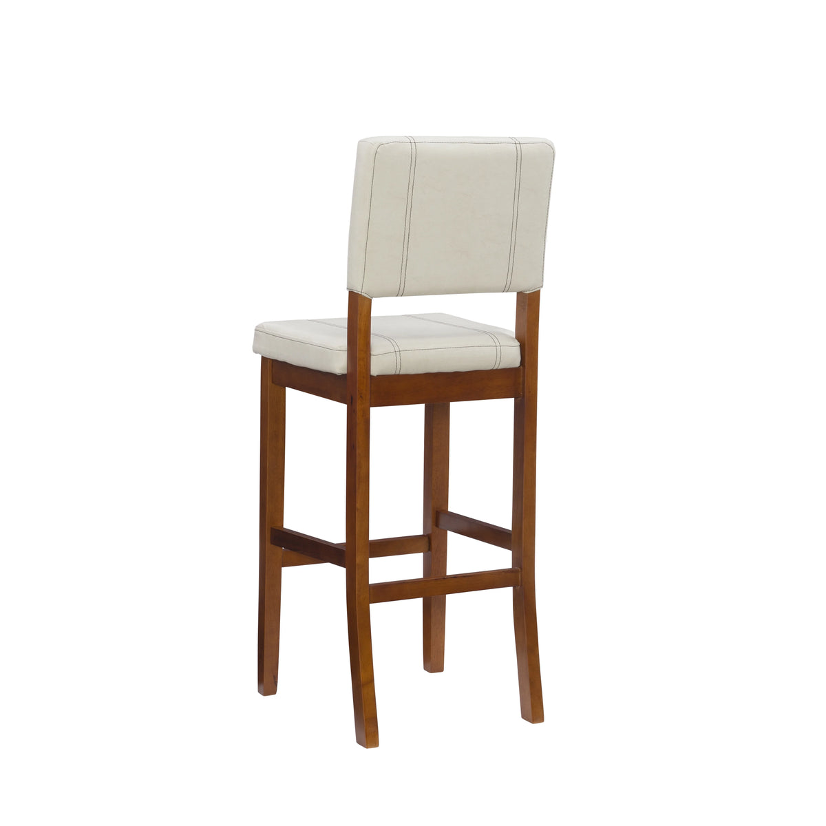 Dark Finish Medium Stool, PVC 30" Seat Mulberry Cream Height, Padded Bar Linon Fabric with Walnut