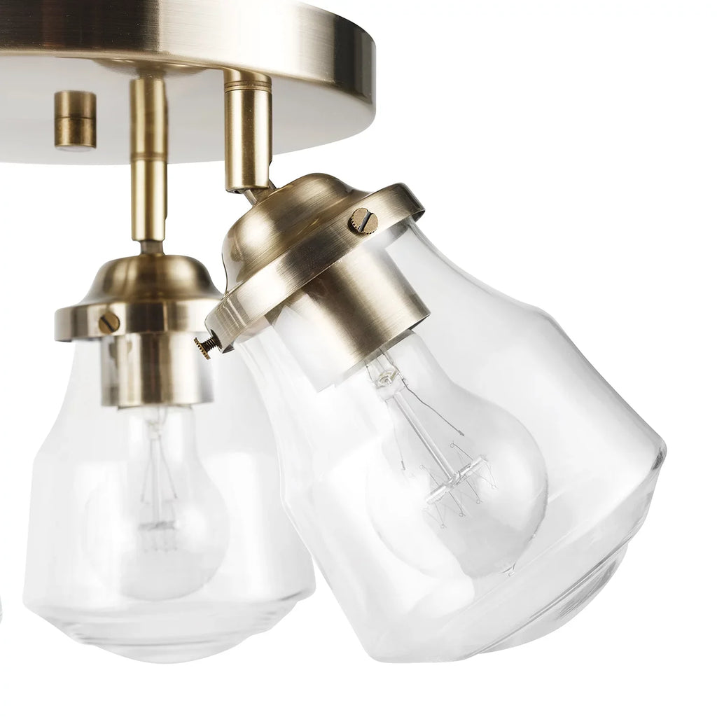 Globe Gerard with Clear Bulbs 59761 Lighting Canopy 3-Light Glass Electric Included, Light Brass Track Antique Shades,