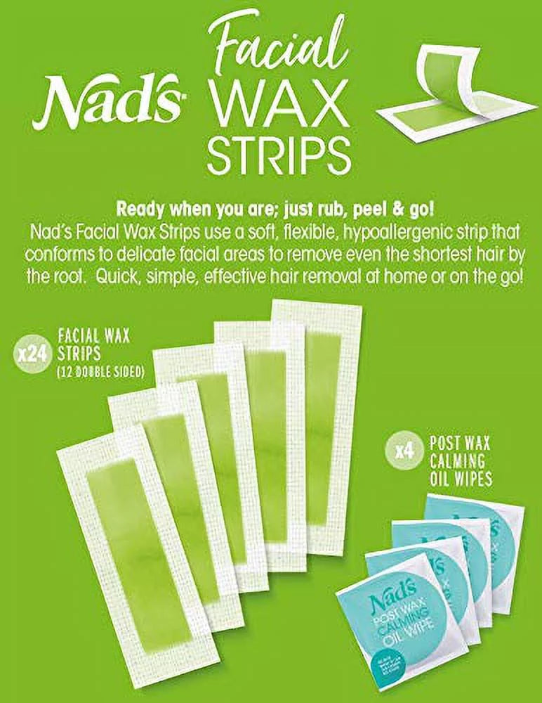 Face 8 - Wax for Strips Facial Wax + Removal Nad's Kit Waxing + Facial Oil Women Powder Hair 48 With Wipes Protection - Strips Skin Calming