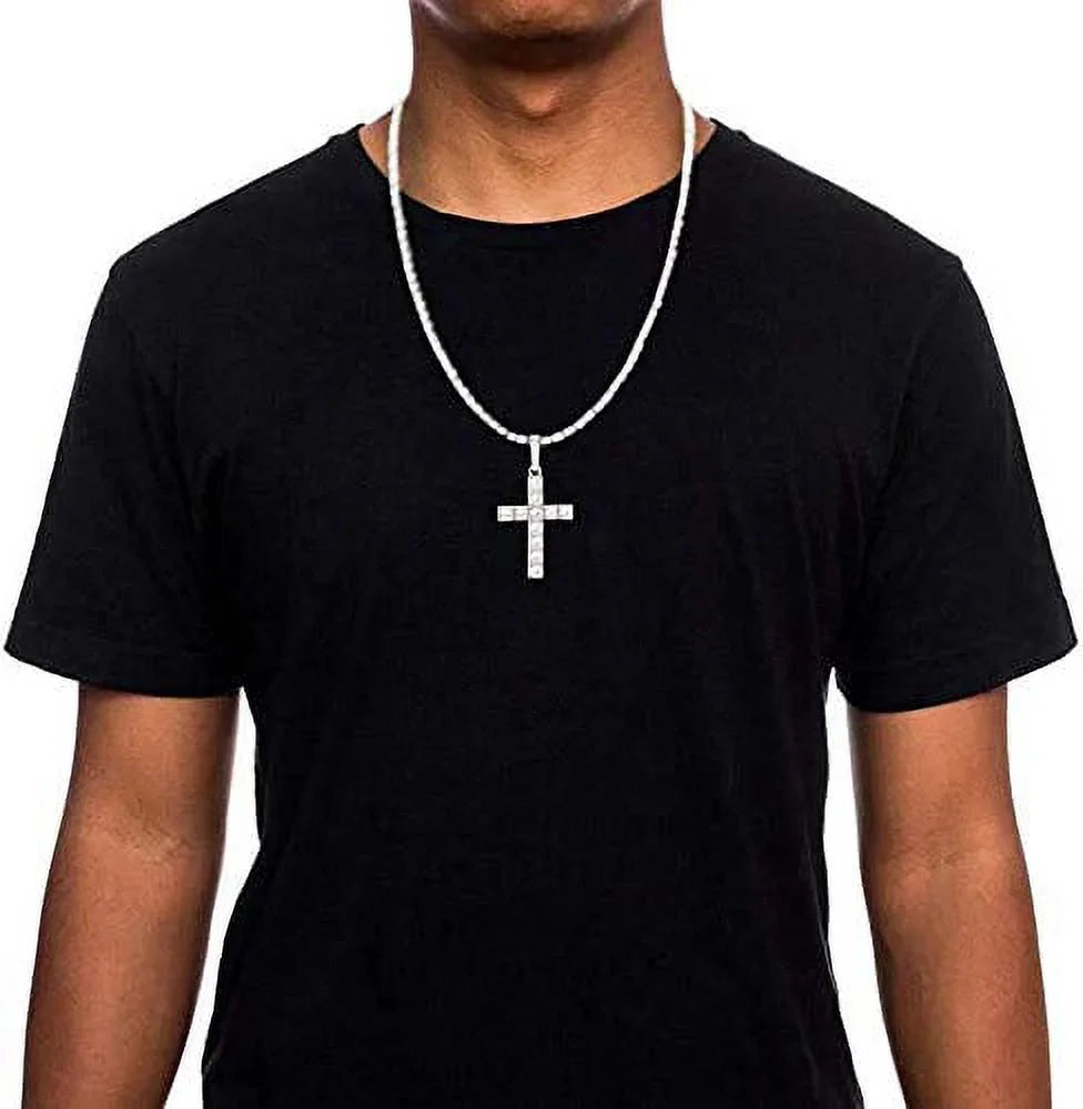 Set Wristwatch Set - (24") The Raymond Iced Cross Bracelet & Choose Shiny Tennis Out Be Out Quartz 3pc Necklace Cuban SLV ZZ Mens Luxury w/Diamond Blinged - Charles Lit Dial ST10327AR Matching