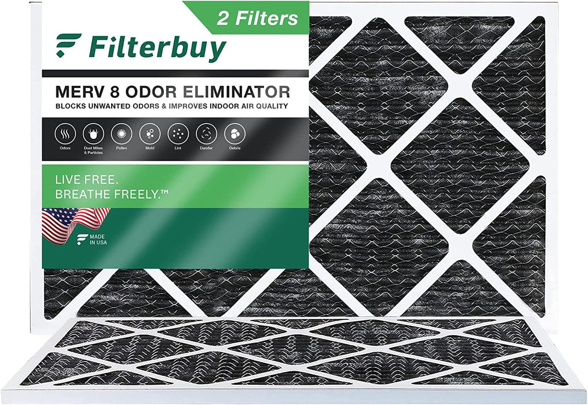 Filterbuy Pleated (2-Pack) Filters Air with Furnace Activated 8 HVAC AC Carbon 12x20x1 MERV Eliminator Odor
