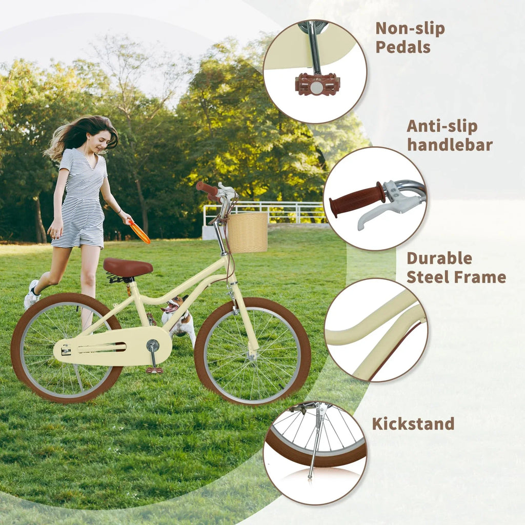 Bicycle without and and Bicycles Kids Training 7-13, Handbrake Basket, Wanan Boys 20" Design 20 Girls with Large Bike, dimension Age Boys Retro Kids' for for Bicycle Girls inch Kids Large Yellow Wheels,