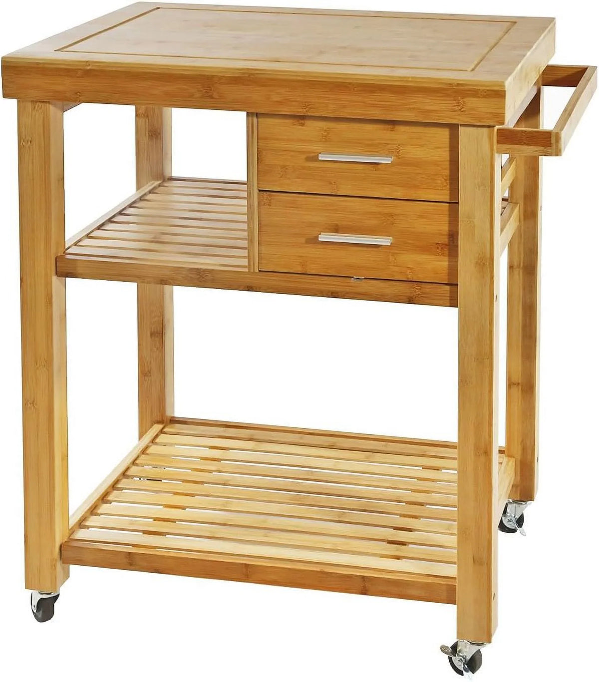 Cart Wheels, Food Cart Island Drawers Locking Towel Bamboo With On Casters, Trolley Shelves, Block Wood Prepping Kitchen Rack, Rolling Butcher