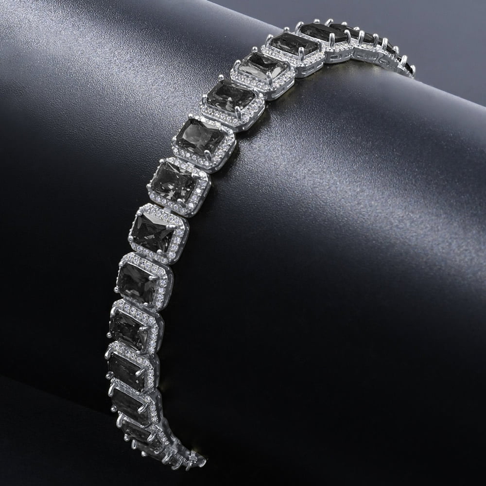 Gold Simulated / Inch Diamonds Onyx Solitaire Black 14K Ladies Bracelet White 10mm Mens 8.5 Finish