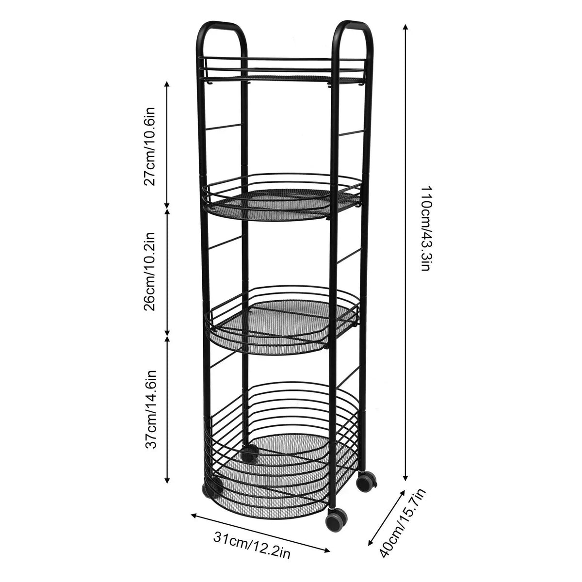 Shelf Utility Cart Kitchen Organizer Rack Trolley Storage Tier 4 Storage Movable