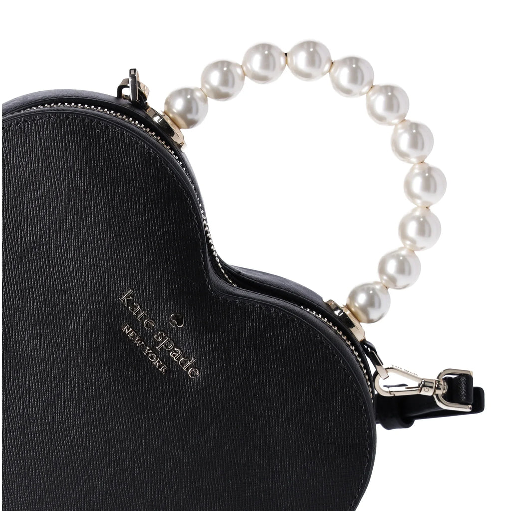 Love KF516 Kate Leather Shack Spade Heart Pearl Purse Black Crossbody