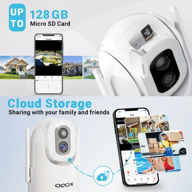 Remote with Security for E15 Pan-Tilt Siren, 2K Vision, 2-Way 3MP App Solar Cloud/SD Home Motion Detection, Camera Color Floodlight – View System, Night exterior Wireless Audio, 360° Cam XODO