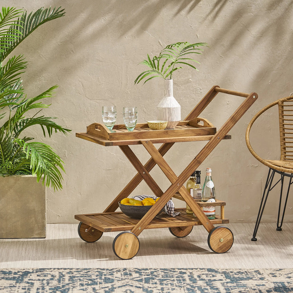 GDF Studio Indoor/exterior Acacia Tiered Bar Natural Kenilworth Wood Cart, 2