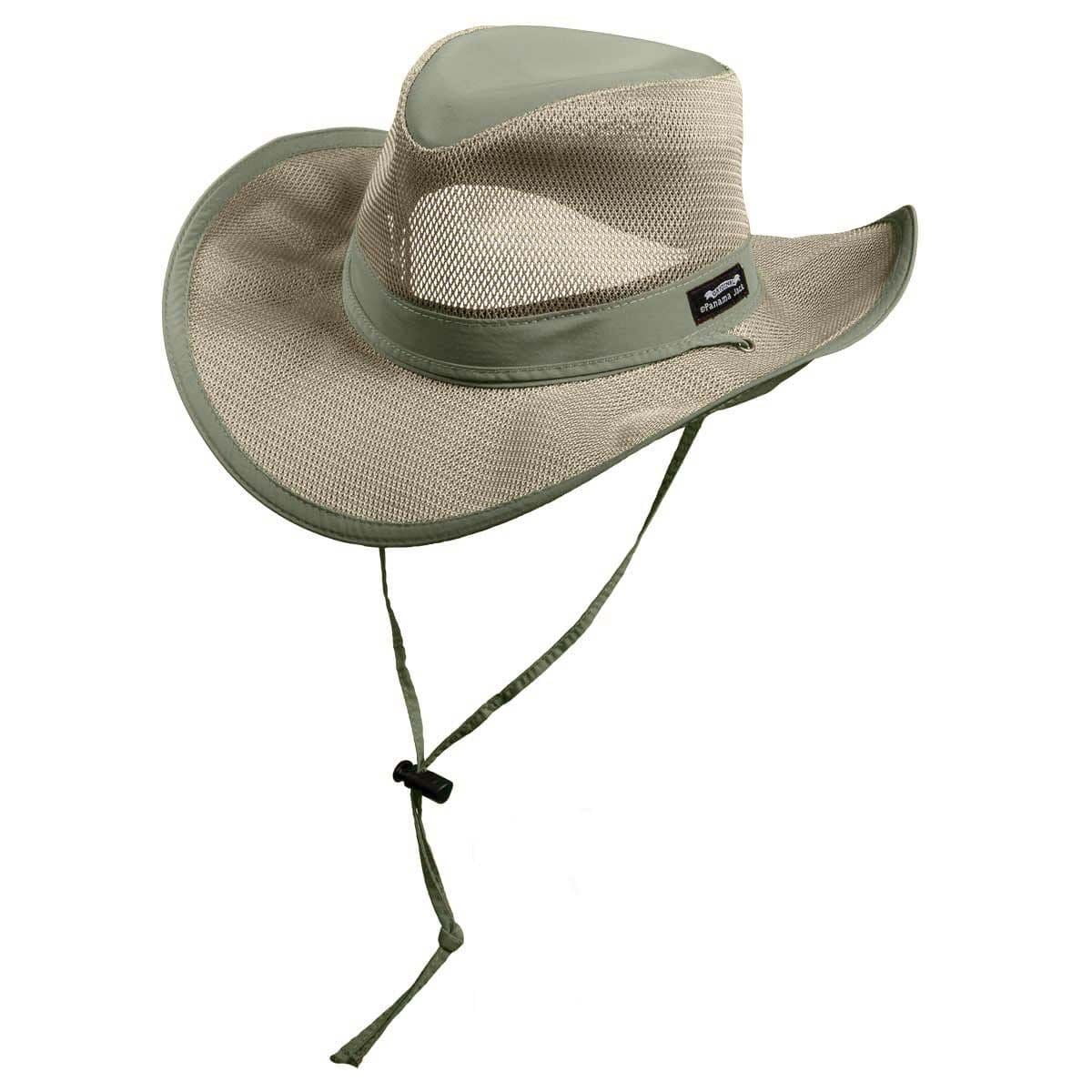 Brim, Sun 50+ Chin Adjustable 3" Large) (SPF) Jack Panama Crown UPF Safari Sun Hat, Protection Cord, (Fossil, Mesh