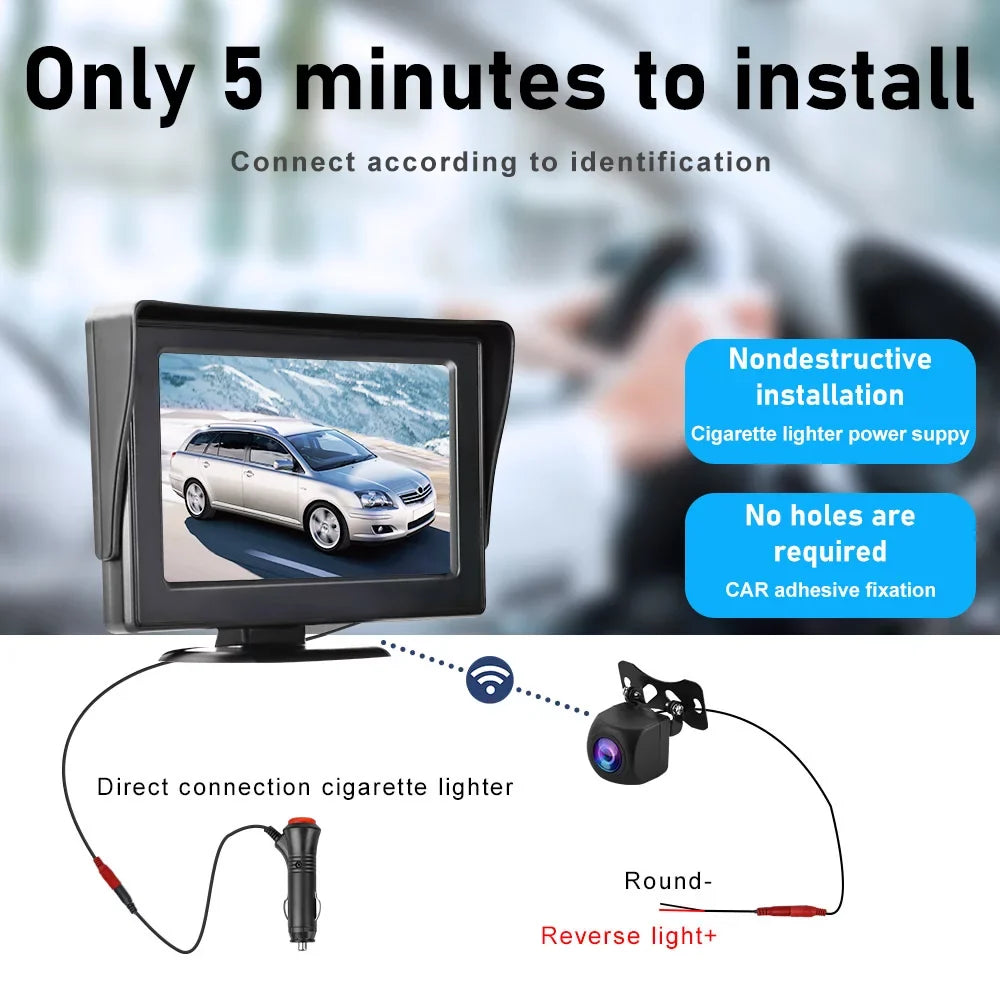 with Backup Stable 4.3’’ View Truck, for Camping Monitor& Reverse Camera Signal, SUV Installation automatic Kit Wireless Car, Rear Van, Digital display Camera