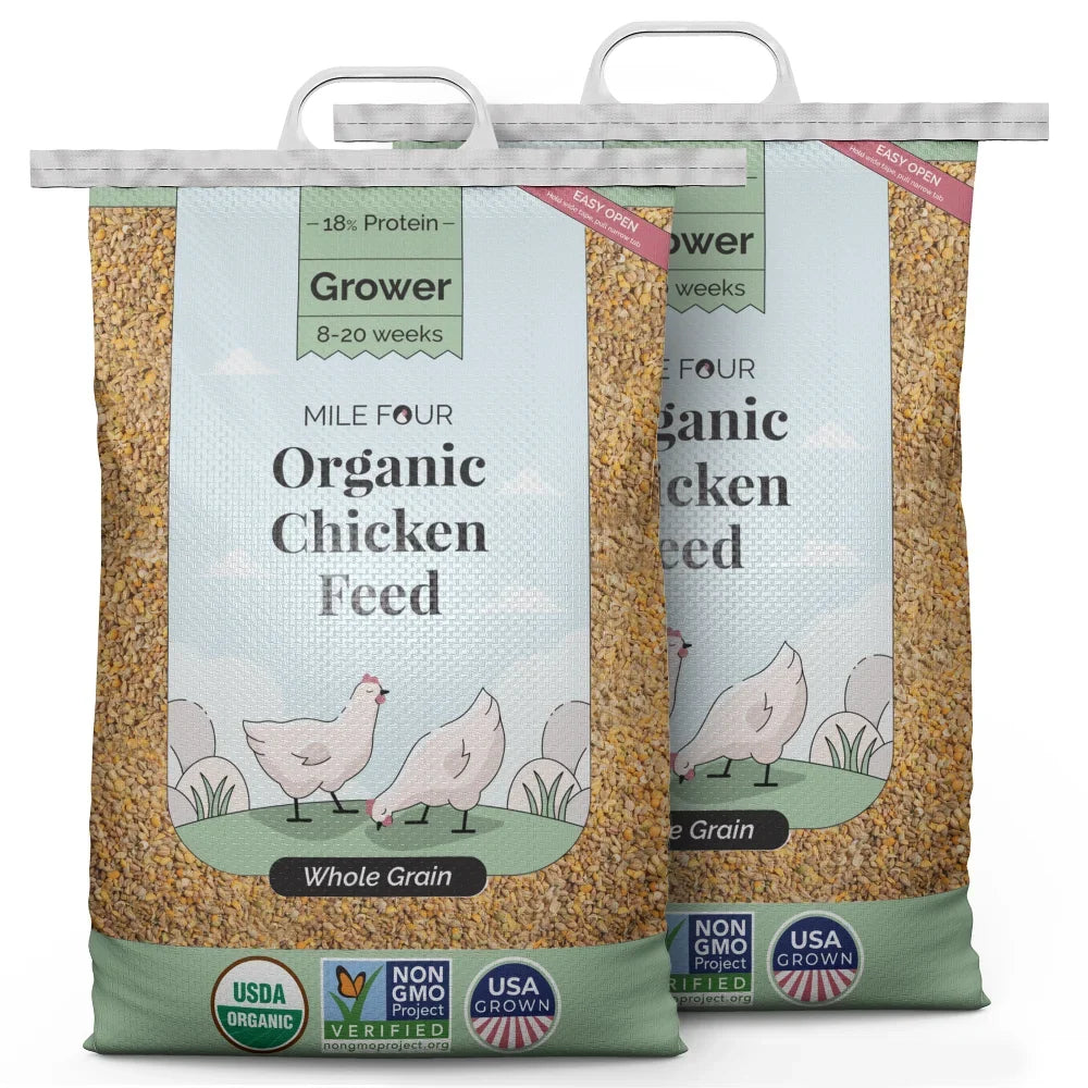 Mile Chicken Certified Certified Organic Grower Feed Chicken Soy-Free, Protein Whole 18% Organic, US Grain 46 Food | Grown | lbs. Non-Medicated Four 100% | | | Corn-Free, Grains, Non-GMO,