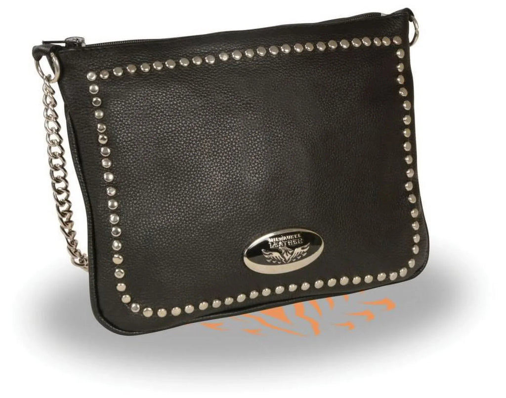 Leather Shoulder Black Milwaukee Bag MP8810 Women's Riveted Strap Chain