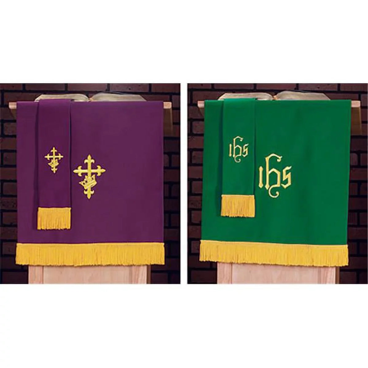 KC135 & Purple with Church Green Christian Brands Pulpit Supply Fringe Scarf